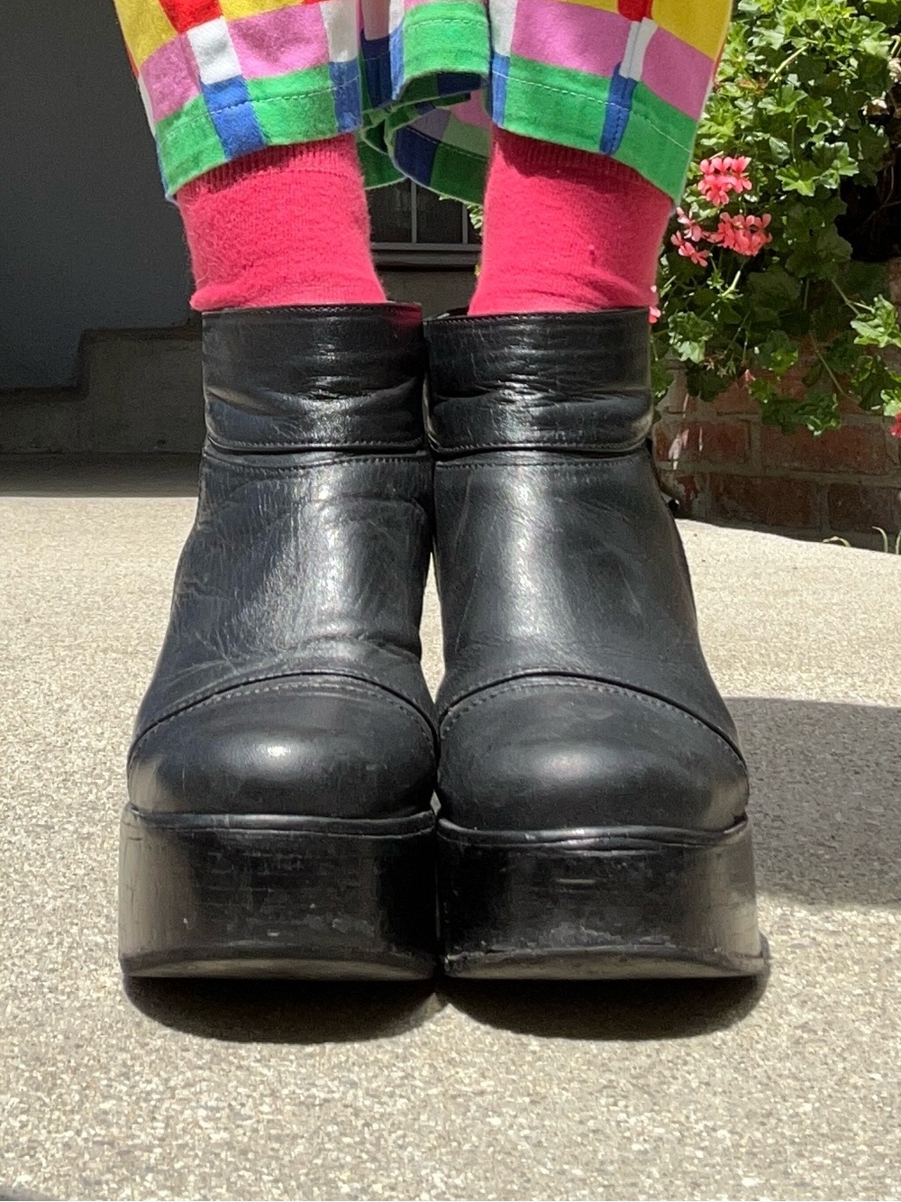 Rotunda Chunky Platform Ankle Boots Black Leather Women's 8 Back Zipper - Picture 2 of 9